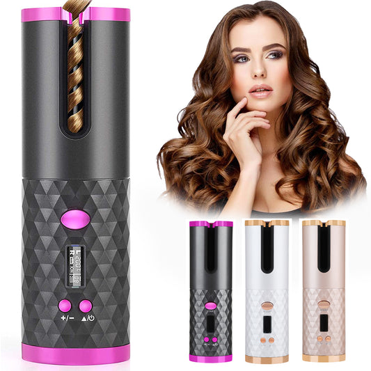 Rechargeable  Portable Hair Curling Iron LCD Display Ceramic Curly Rotating Curling Wave Styer